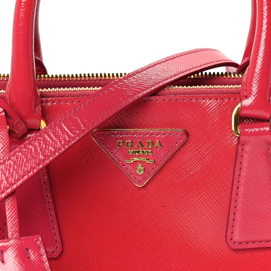 Prada Saffiano Vernice Mini Galleria Double Zip Tote Peonia Image 6