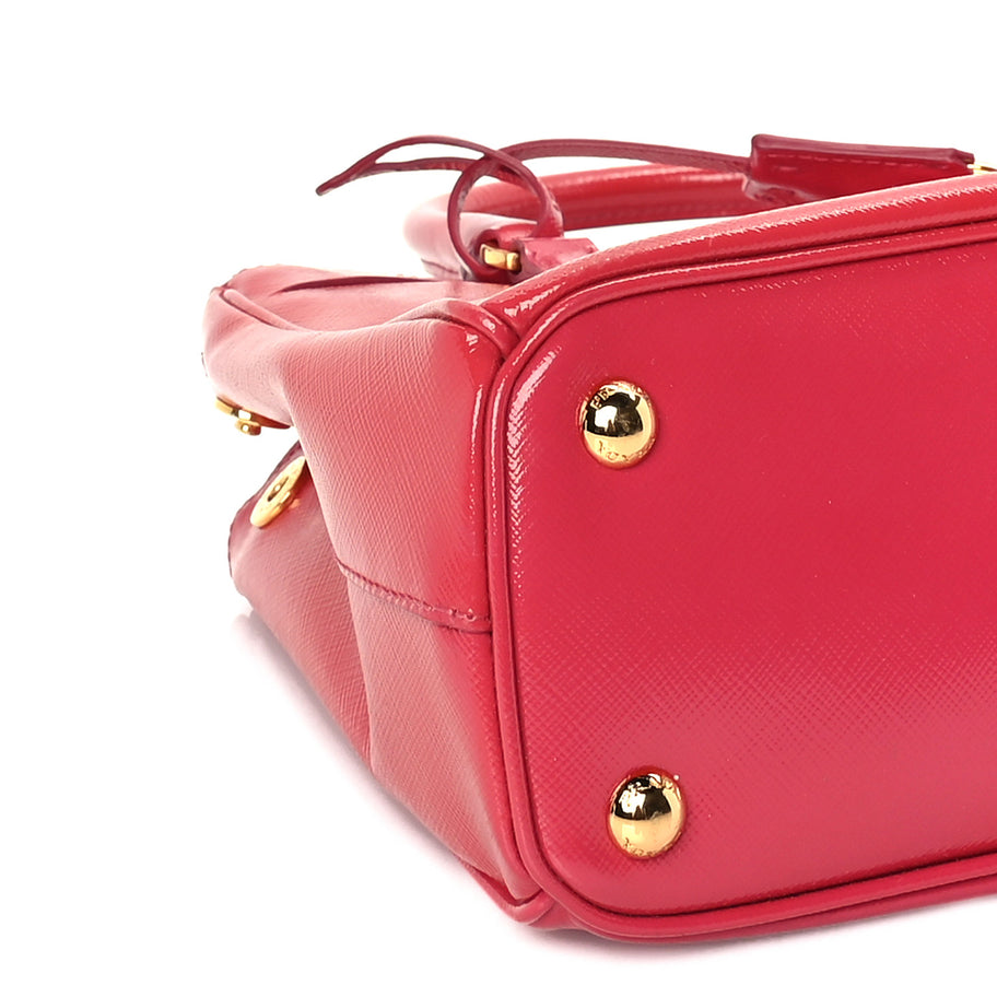 Prada Saffiano Vernice Mini Galleria Double Zip Tote Peonia Image 7