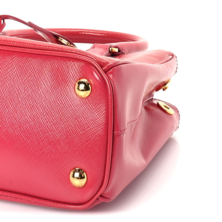 Prada Saffiano Vernice Mini Galleria Double Zip Tote Peonia Image 8