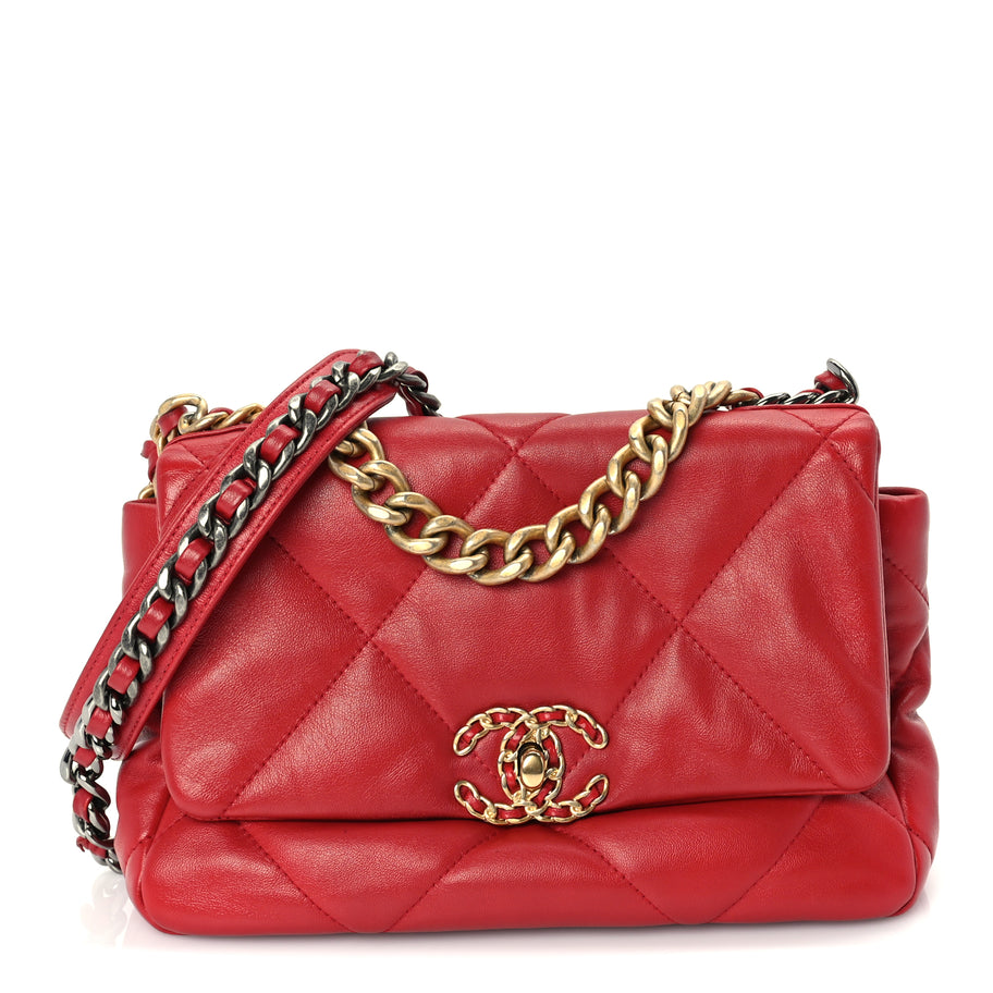 Chanel Lambskin Quilted Medium Chanel 19 Flap  Red Image 1