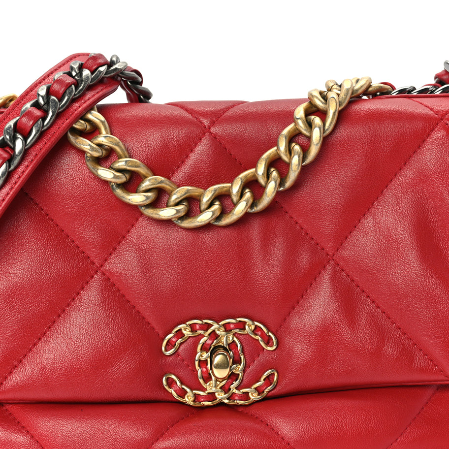Chanel Lambskin Quilted Medium Chanel 19 Flap  Red Image 7