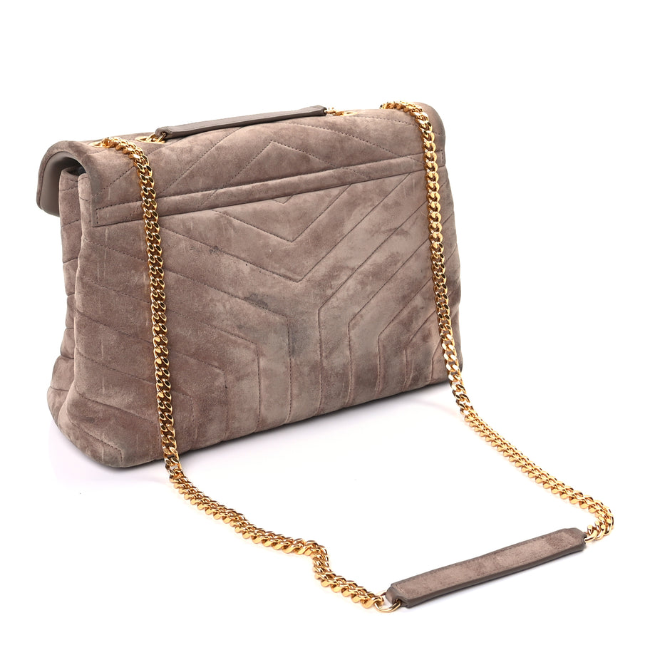 Saint Laurent Suede Y Quilted Monogram Medium Loulou Chain Satchel Taupe Image 2