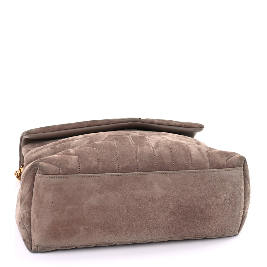 Saint Laurent Suede Y Quilted Monogram Medium Loulou Chain Satchel Taupe Image 3
