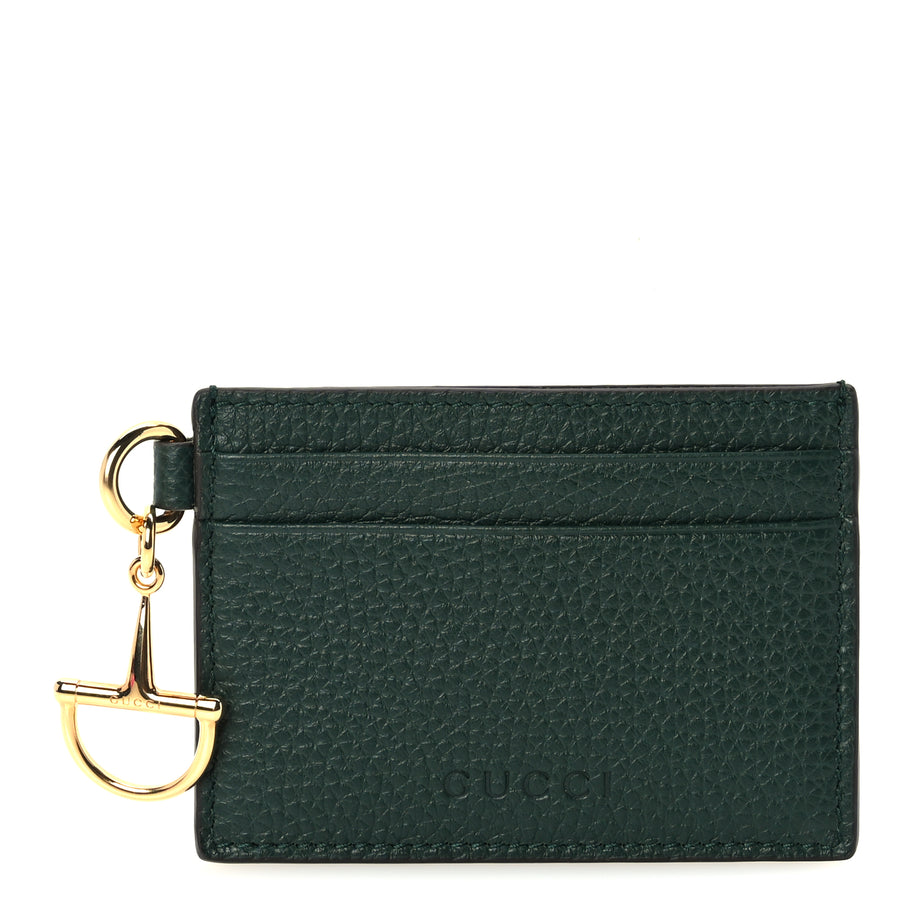 Gucci Grainy Calfskin Half Horsebit Card Case Vintage Green Image 1