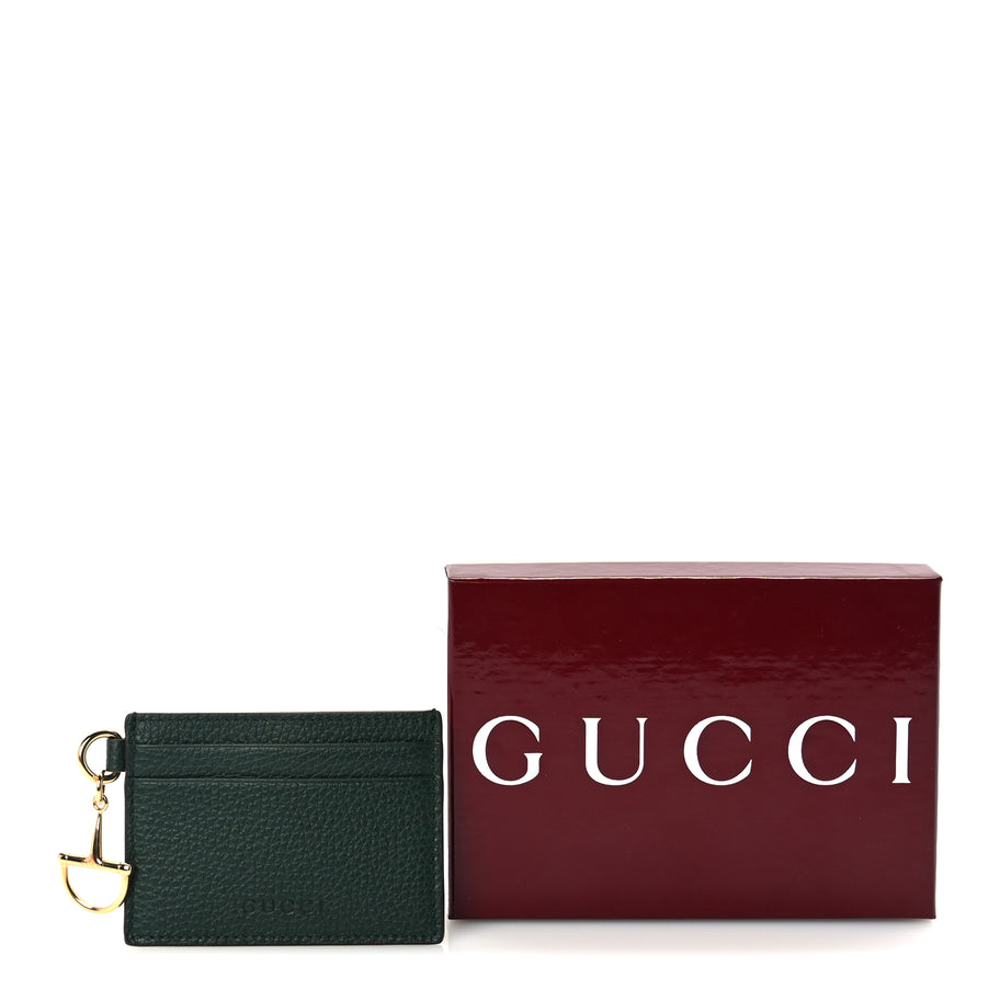 Gucci Grainy Calfskin Half Horsebit Card Case Vintage Green Image 2