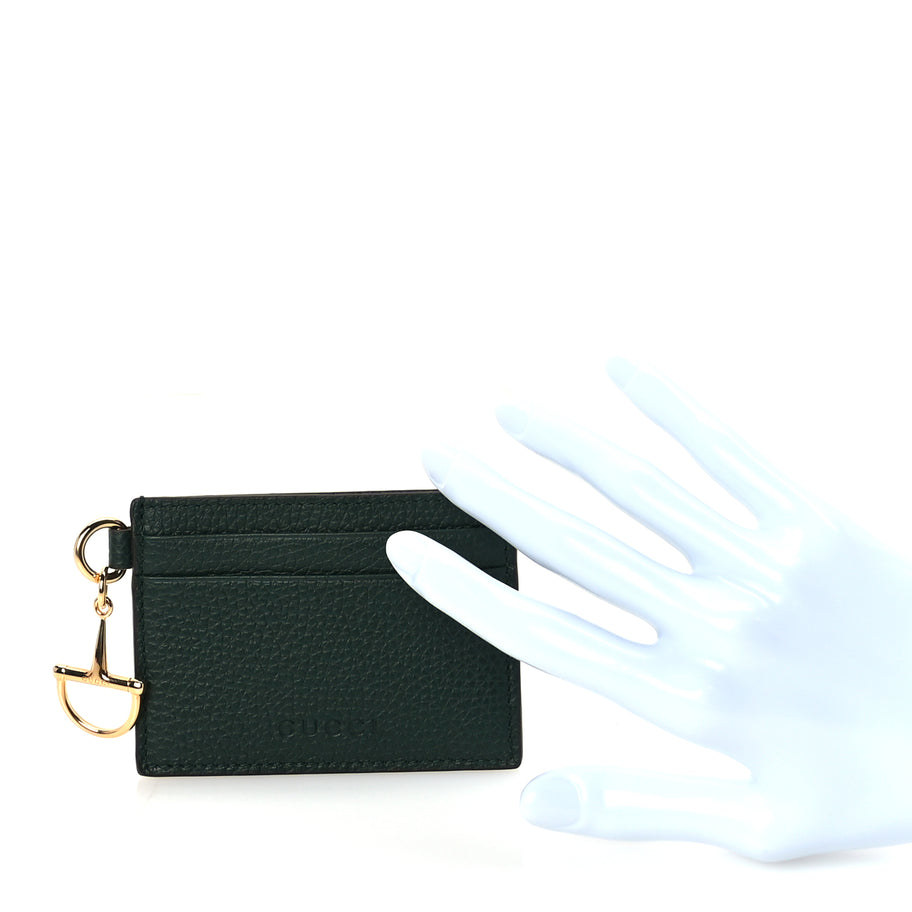 Gucci Grainy Calfskin Half Horsebit Card Case Vintage Green Image 3