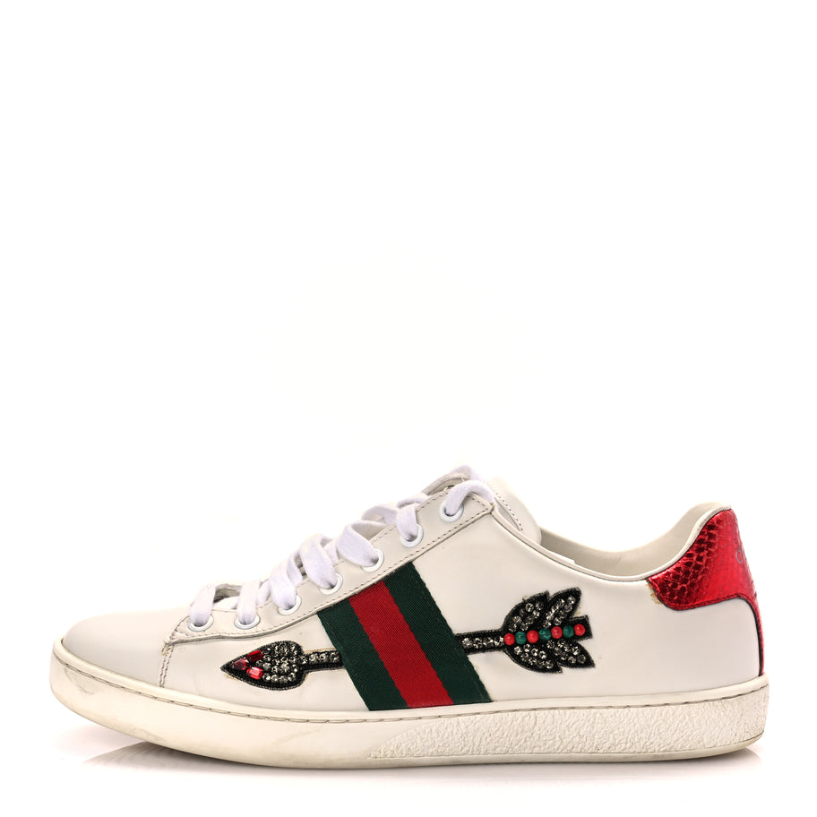 Gucci Calfskin Web Studded Womens Arrow Ace Sneakers 39 White Image 1