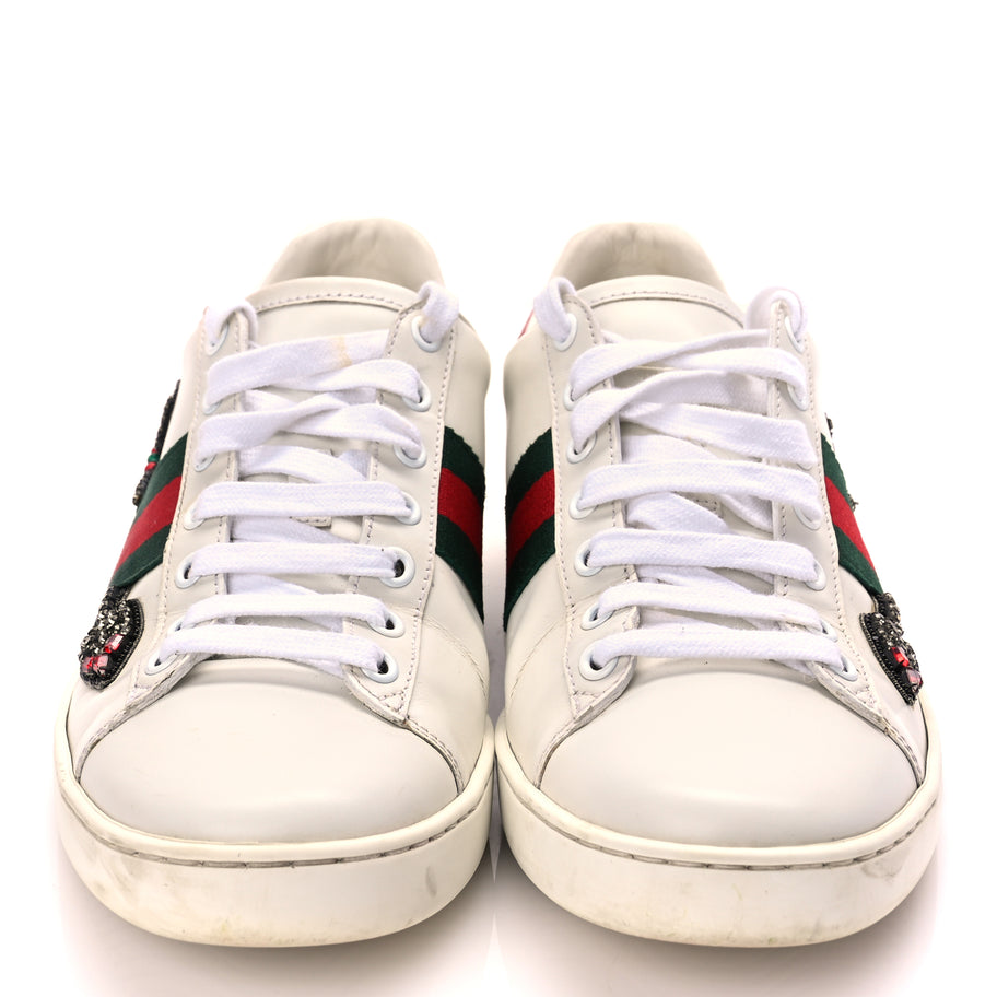 Gucci Calfskin Web Studded Womens Arrow Ace Sneakers 39 White Image 3