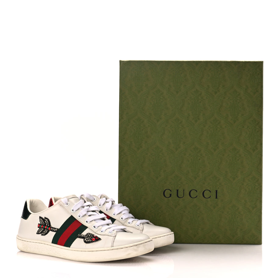 Gucci Calfskin Web Studded Womens Arrow Ace Sneakers 39 White Image 9