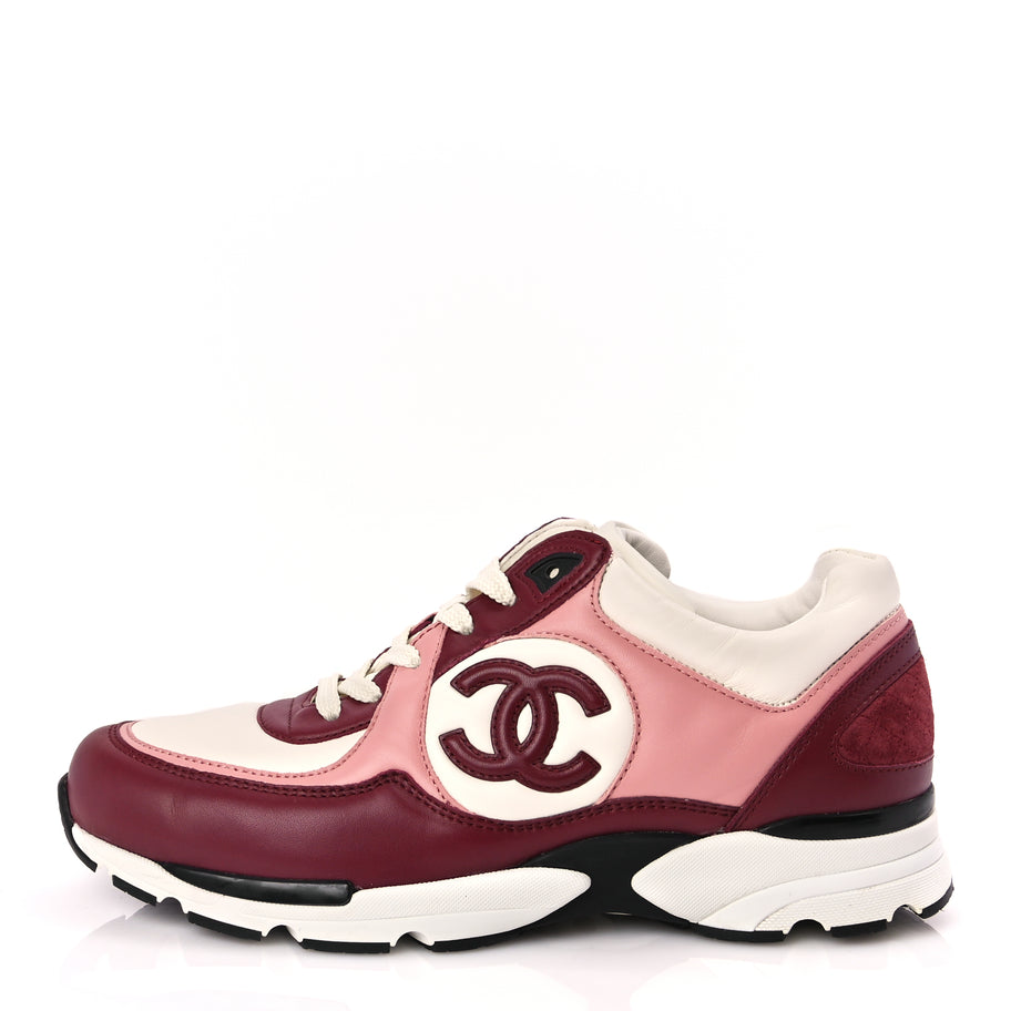 Chanel Calfskin CC Sneakers 39.5 Light Burgundy White Pink Image 1