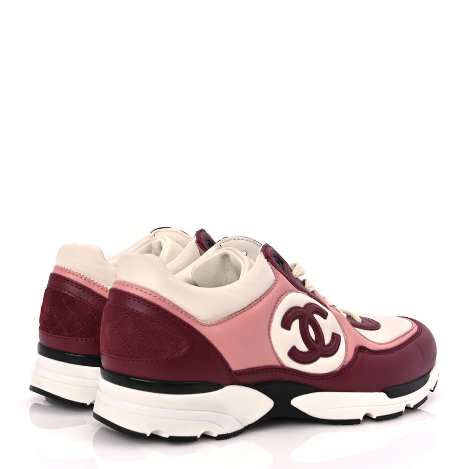 Chanel Calfskin CC Sneakers 39.5 Light Burgundy White Pink Image 3