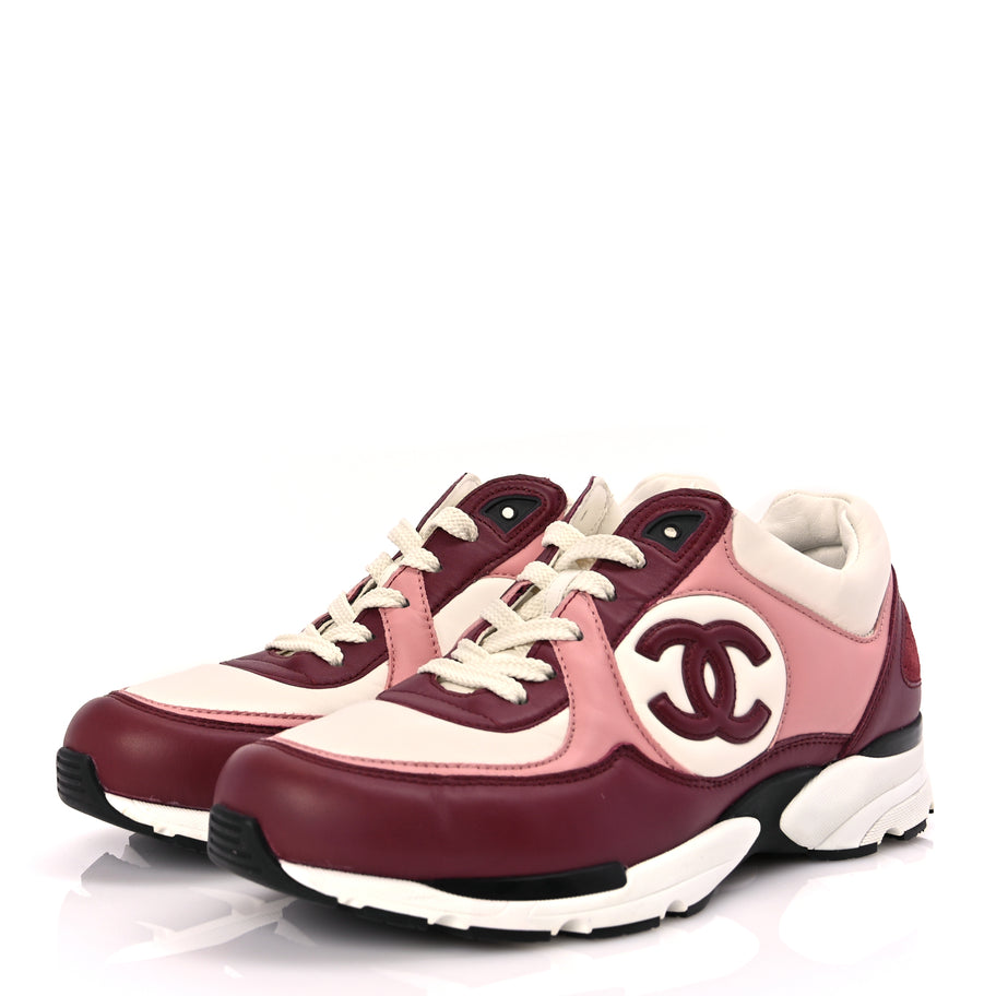 Chanel Calfskin CC Sneakers 39.5 Light Burgundy White Pink Image 4
