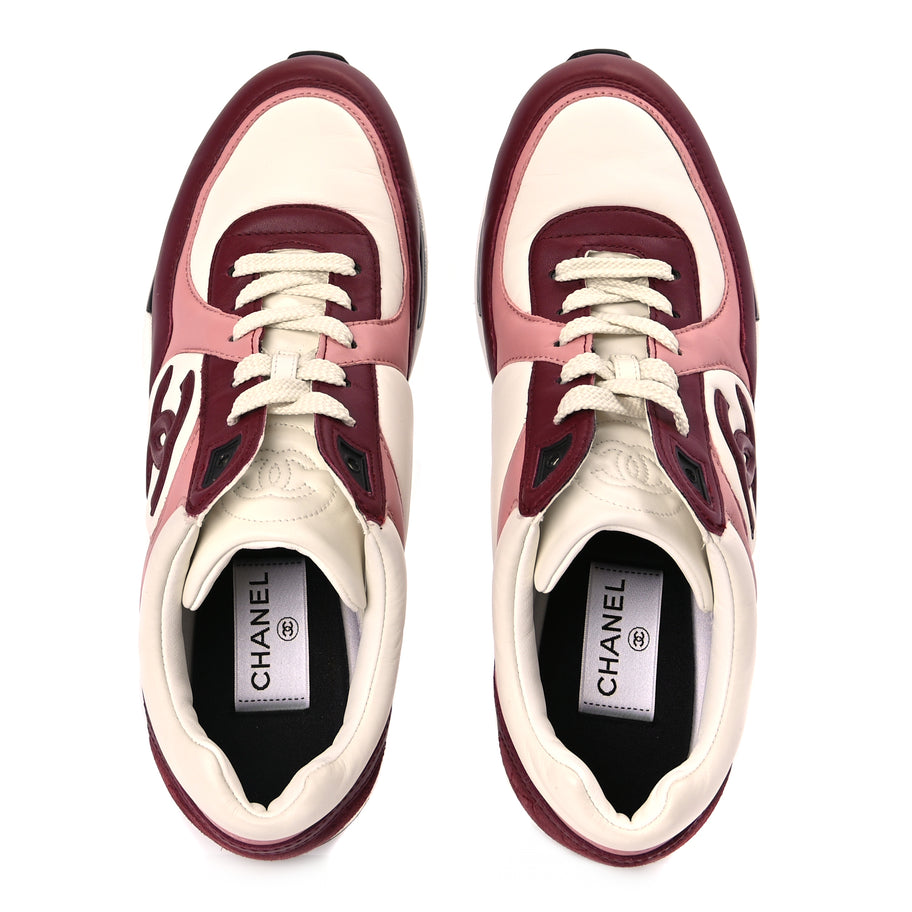 Chanel Calfskin CC Sneakers 39.5 Light Burgundy White Pink Image 6