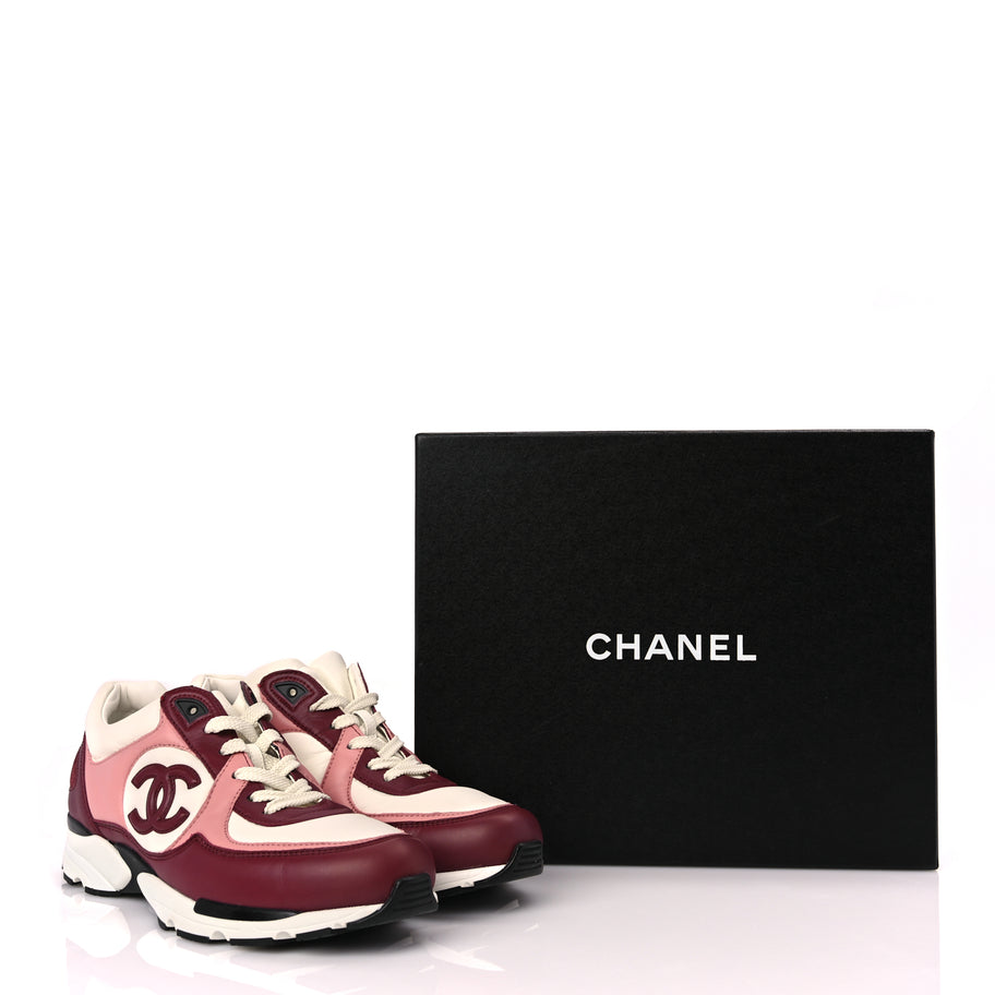 Chanel Calfskin CC Sneakers 39.5 Light Burgundy White Pink Image 9