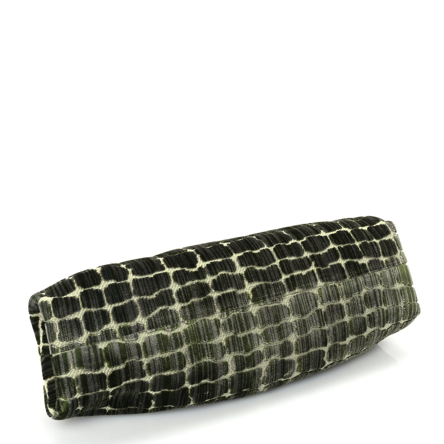 Gucci Velvet Crocodile Mother of Pearl Jacquard Crystal Bow Clutch Green Image 4