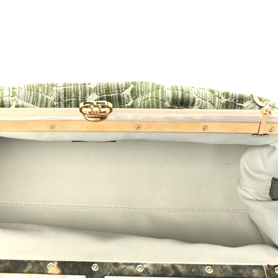 Gucci Velvet Crocodile Mother of Pearl Jacquard Crystal Bow Clutch Green Image 5