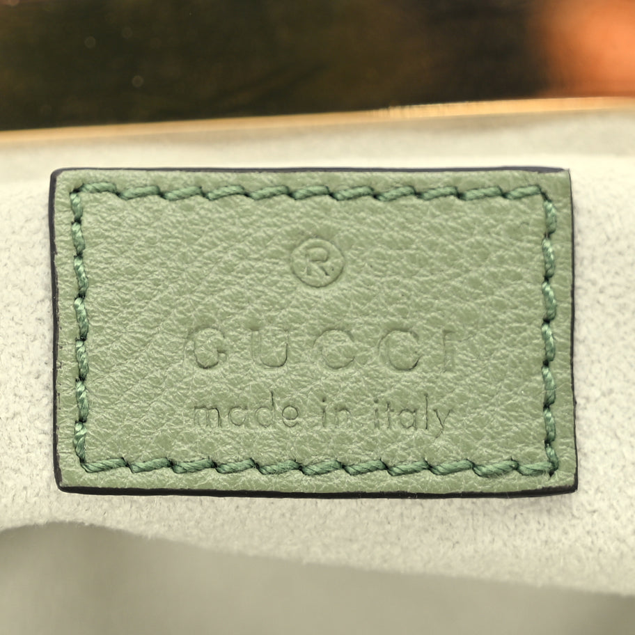 Gucci Velvet Crocodile Mother of Pearl Jacquard Crystal Bow Clutch Green Image 6