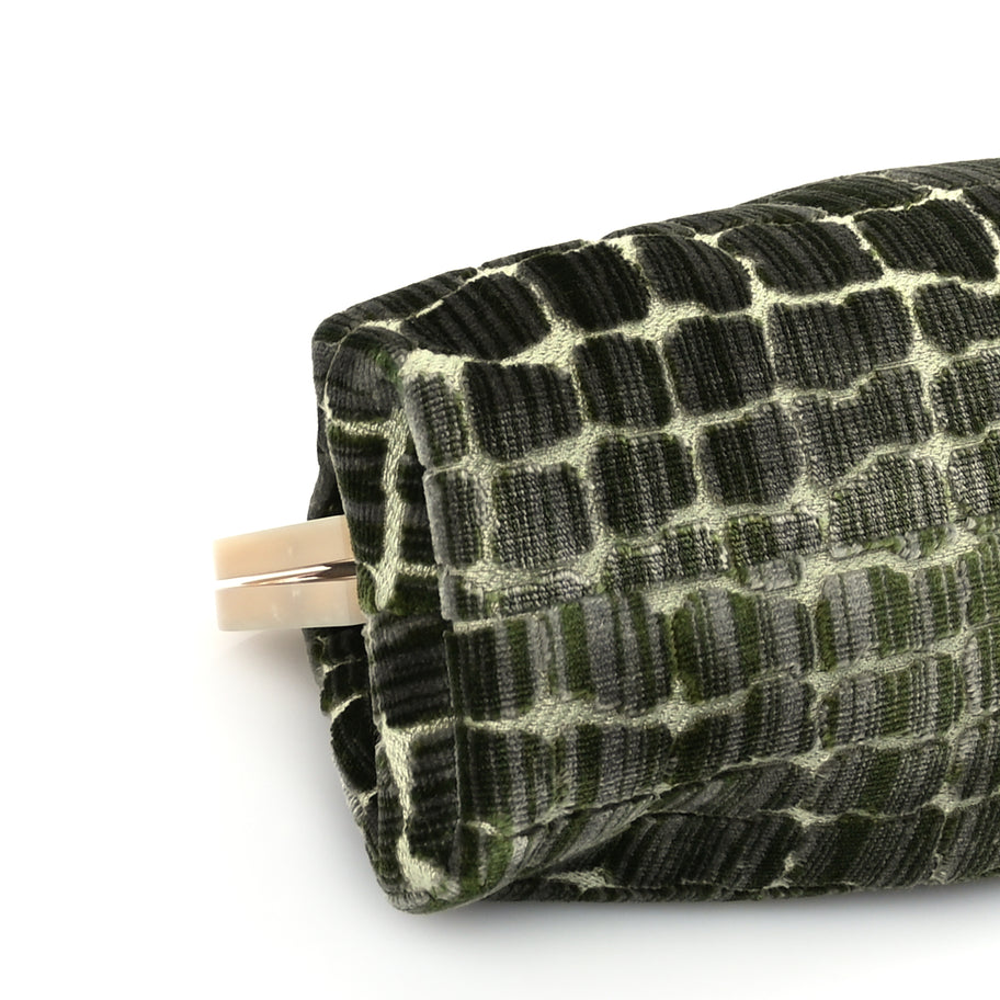 Gucci Velvet Crocodile Mother of Pearl Jacquard Crystal Bow Clutch Green Image 8