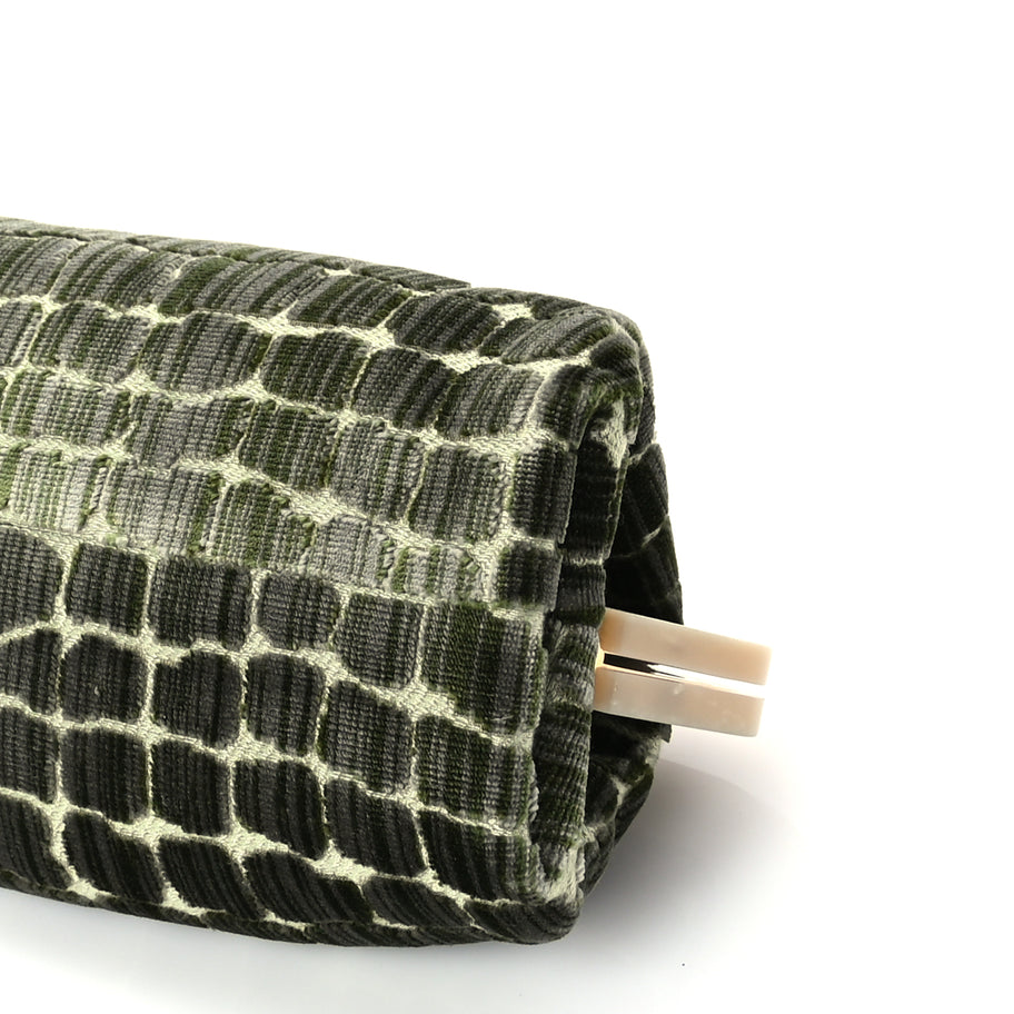 Gucci Velvet Crocodile Mother of Pearl Jacquard Crystal Bow Clutch Green Image 9