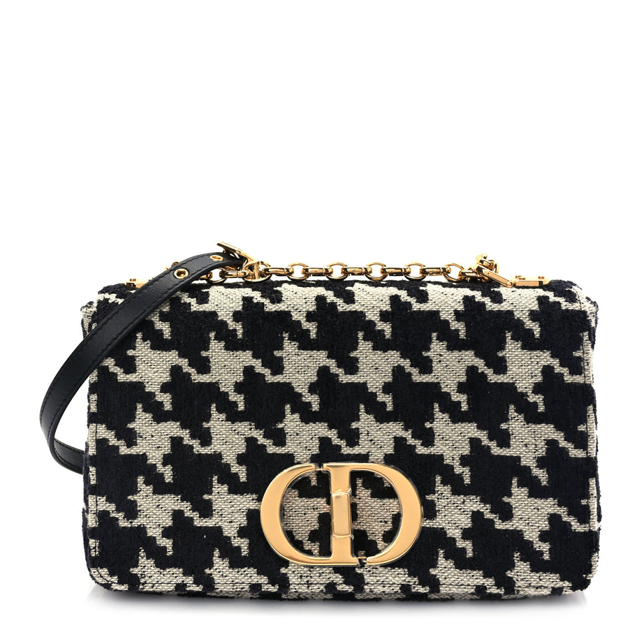 Christian Dior Technical Canvas Macro Houndstooth Medium Caro Bag Black White Image 1