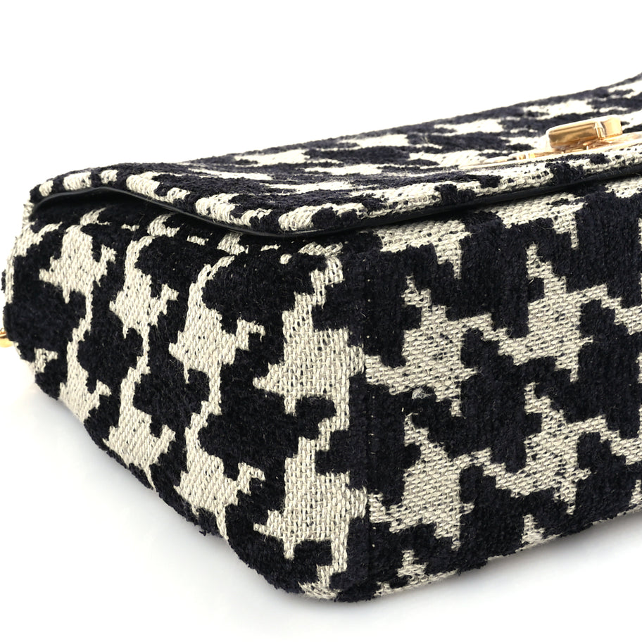 Christian Dior Technical Canvas Macro Houndstooth Medium Caro Bag Black White Image 7