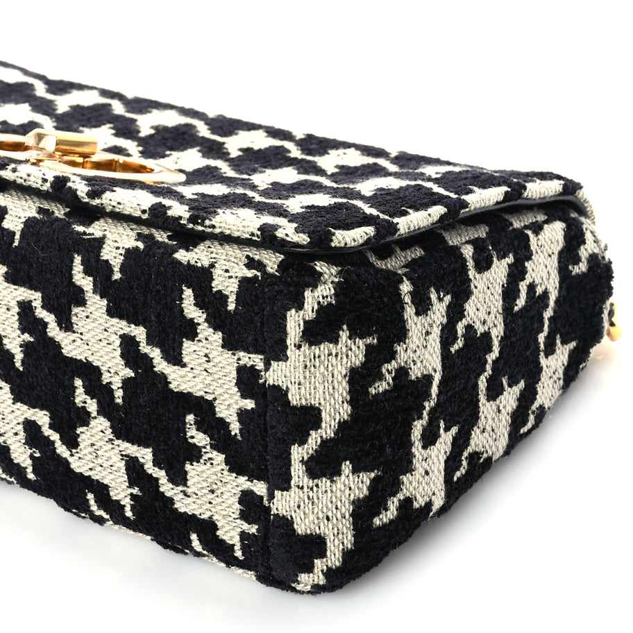 Christian Dior Technical Canvas Macro Houndstooth Medium Caro Bag Black White Image 8
