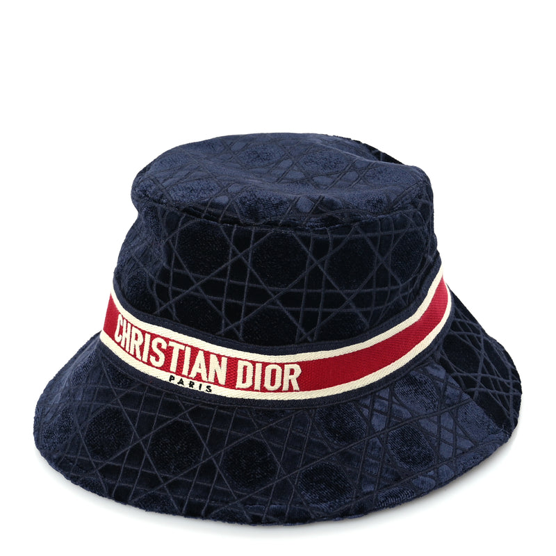  Christian Dior Velvet Cannage Bob Bucket Hat 57 Blue