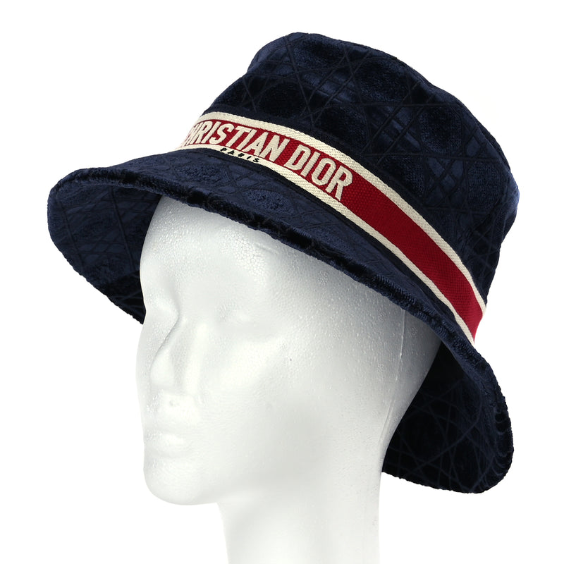  Christian Dior Velvet Cannage Bob Bucket Hat 57 Blue