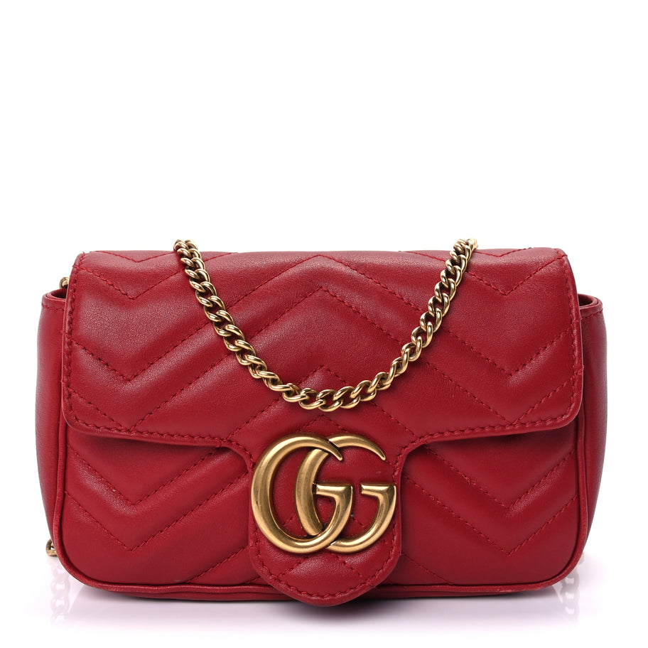 Gucci Calfskin Matelasse Super Mini GG Marmont Shoulder Bag Hibiscus Red Image 1