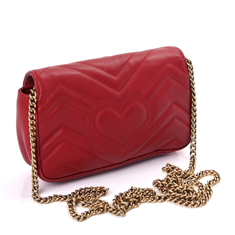 Gucci Calfskin Matelasse Super Mini GG Marmont Shoulder Bag Hibiscus Red Image 2