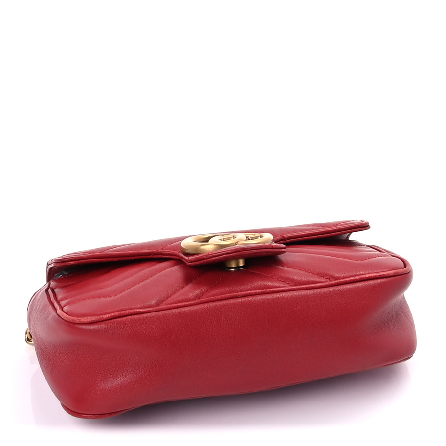 Gucci Calfskin Matelasse Super Mini GG Marmont Shoulder Bag Hibiscus Red Image 3