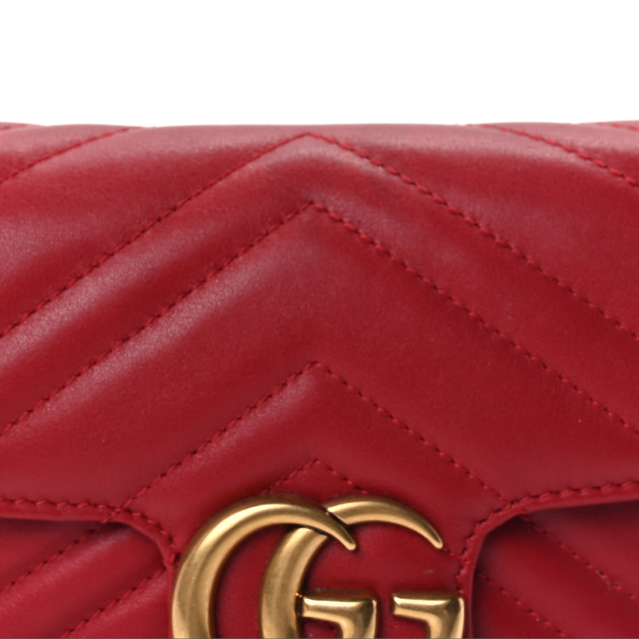Gucci Calfskin Matelasse Super Mini GG Marmont Shoulder Bag Hibiscus Red Image 6