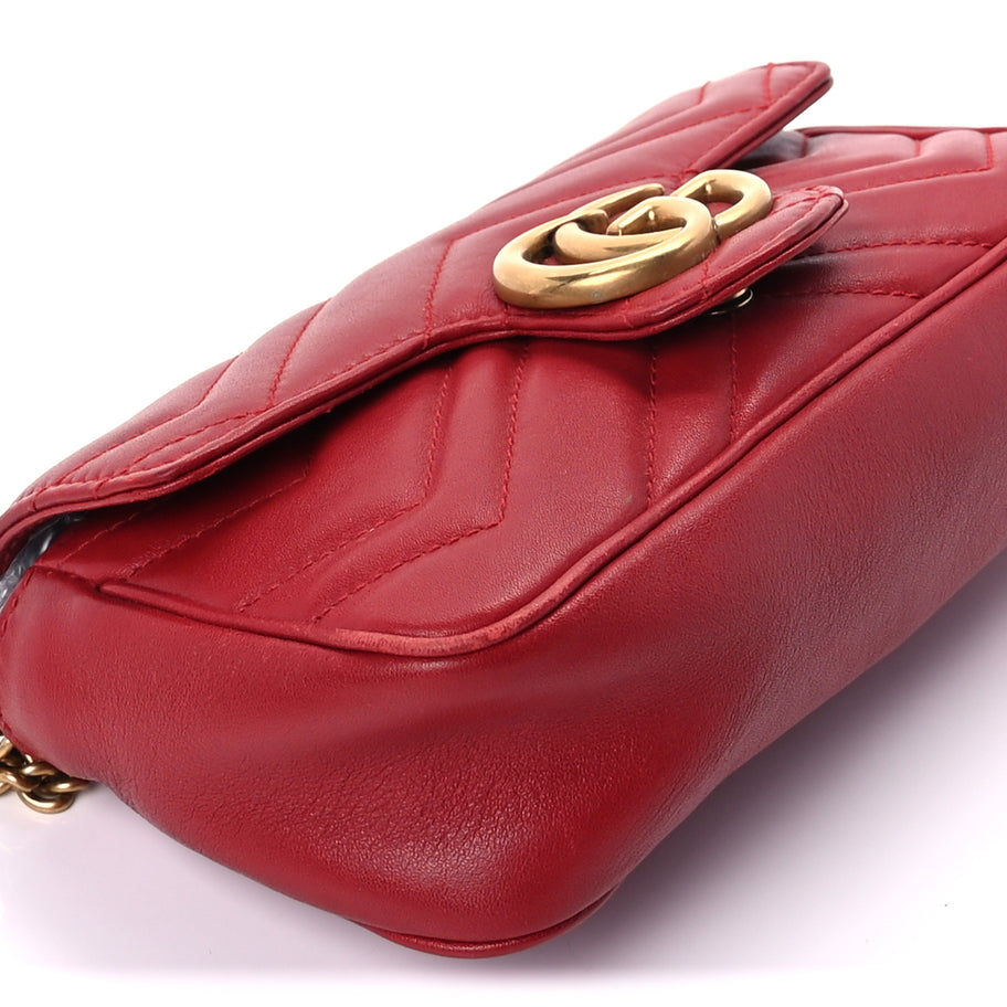Gucci Calfskin Matelasse Super Mini GG Marmont Shoulder Bag Hibiscus Red Image 7