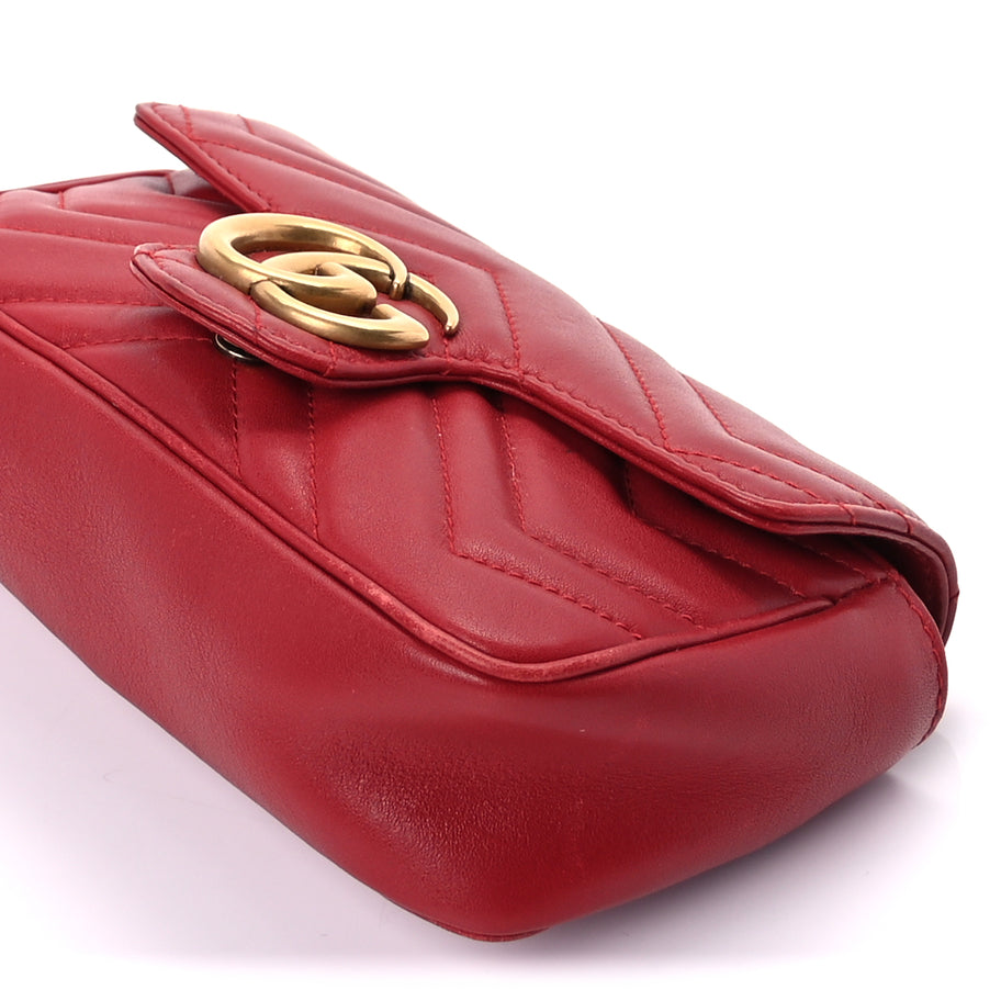 Gucci Calfskin Matelasse Super Mini GG Marmont Shoulder Bag Hibiscus Red Image 8