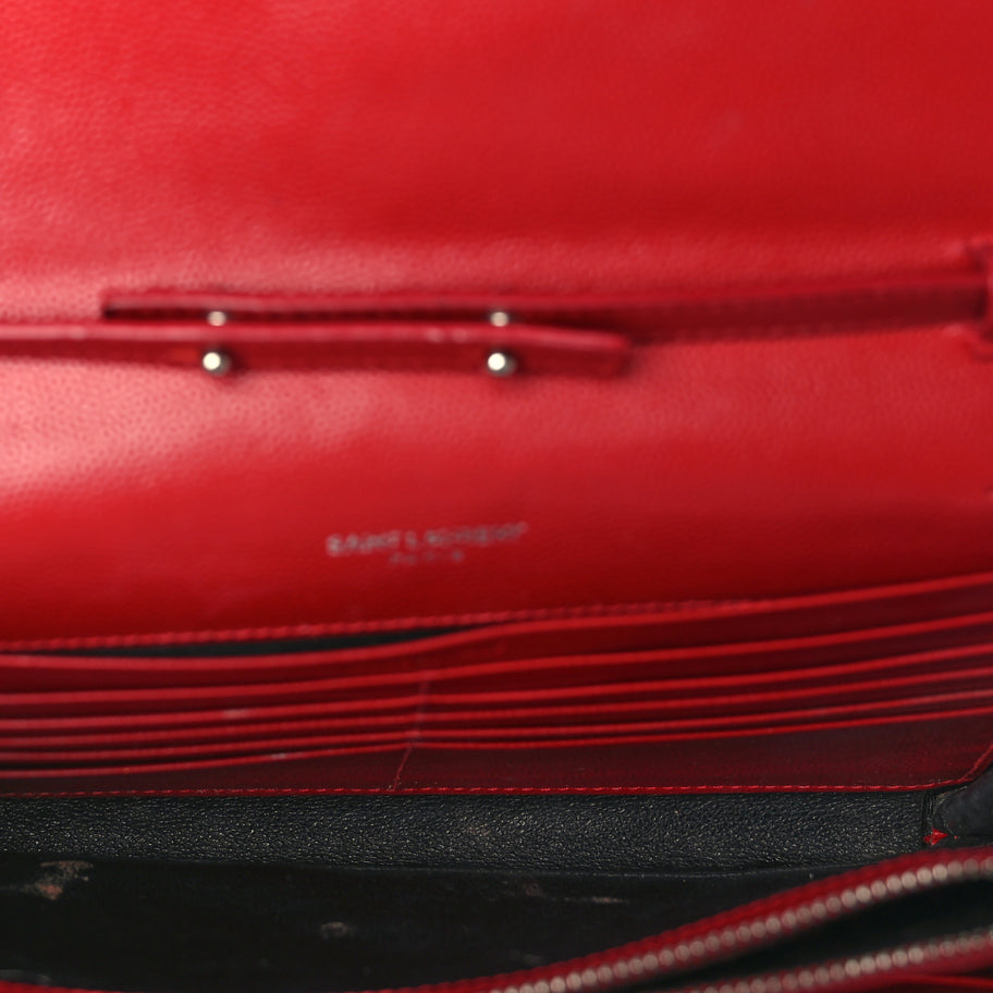 Saint Laurent Grain De Poudre Matelasse Chevron Monogram Chain Wallet New Red Image 4