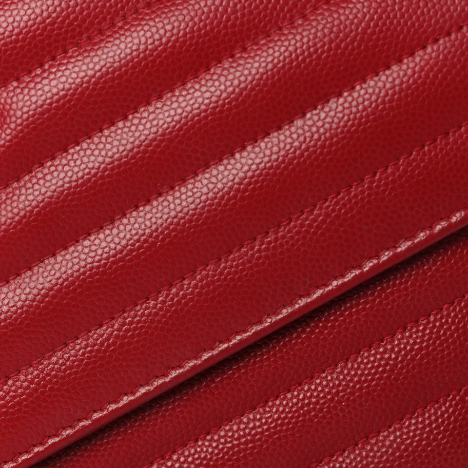 Saint Laurent Grain De Poudre Matelasse Chevron Monogram Chain Wallet New Red Image 6