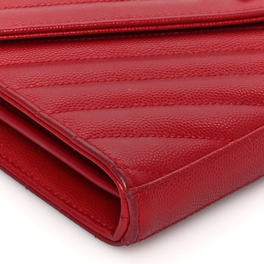 Saint Laurent Grain De Poudre Matelasse Chevron Monogram Chain Wallet New Red Image 7