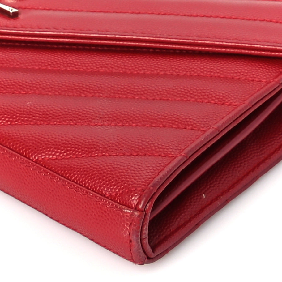 Saint Laurent Grain De Poudre Matelasse Chevron Monogram Chain Wallet New Red Image 8