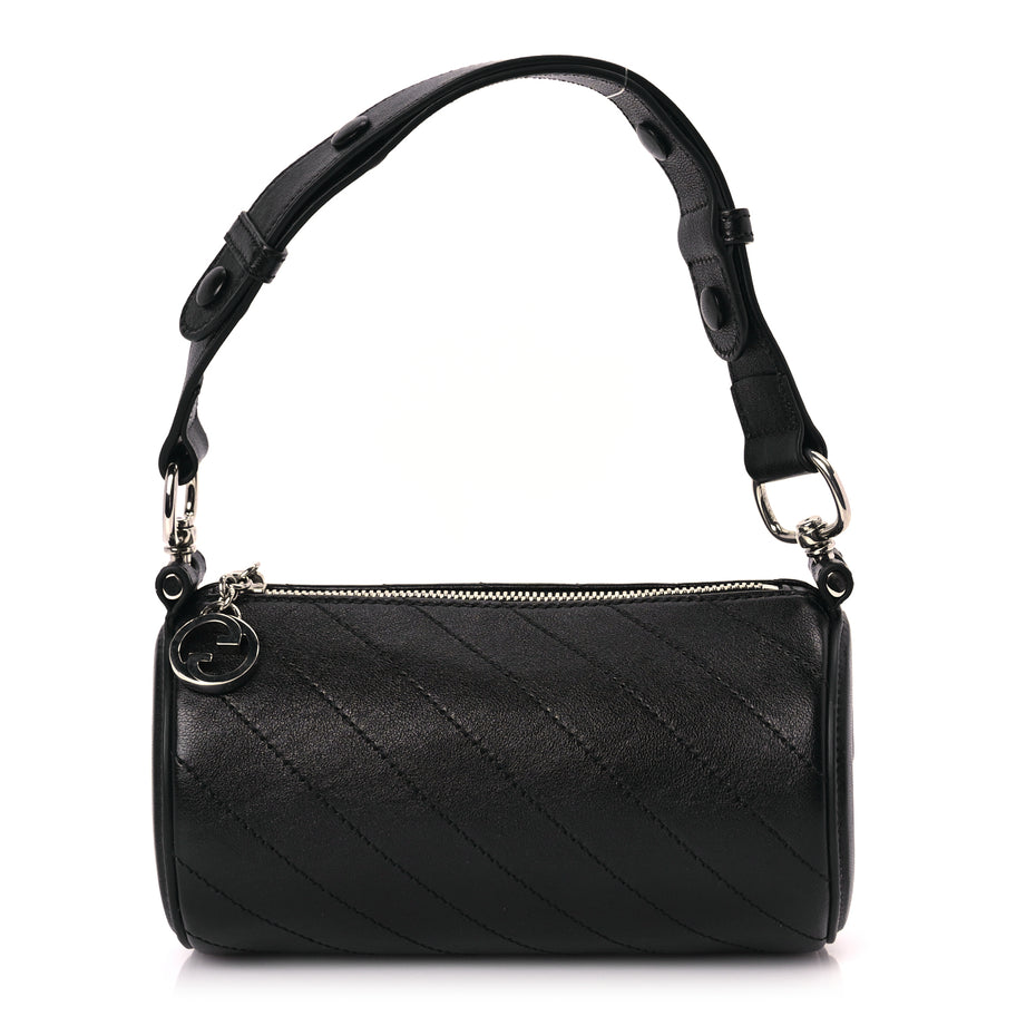 Gucci Sakai Be Green Calfskin Diagonal Stitched Mini Blondie Barrel Shoulder Bag Black Image 1