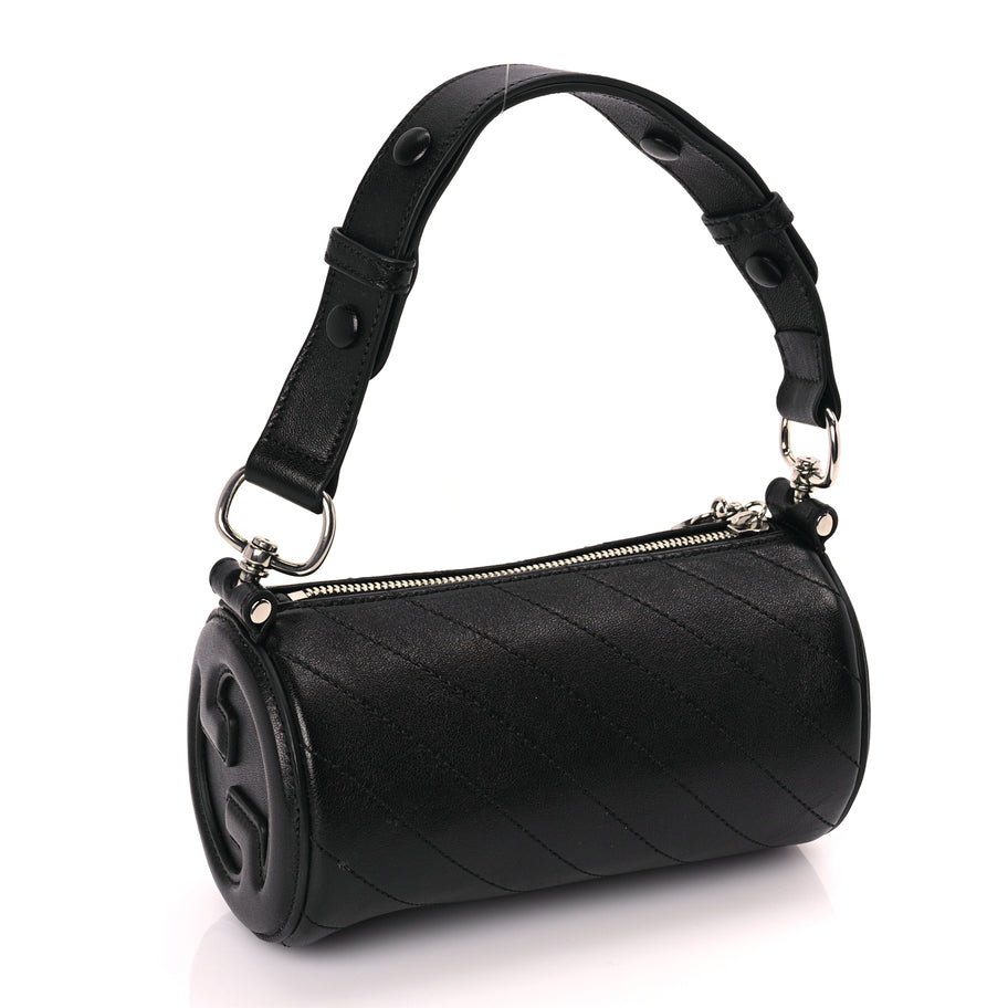 Gucci Sakai Be Green Calfskin Diagonal Stitched Mini Blondie Barrel Shoulder Bag Black Image 2