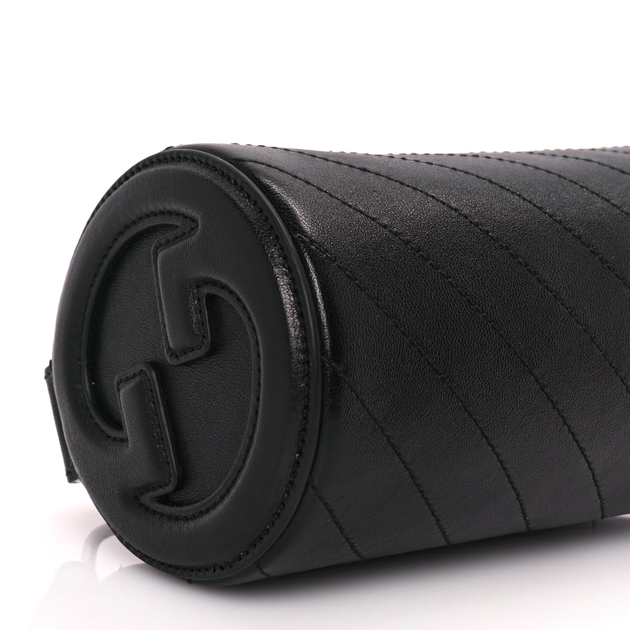 Gucci Sakai Be Green Calfskin Diagonal Stitched Mini Blondie Barrel Shoulder Bag Black Image 7