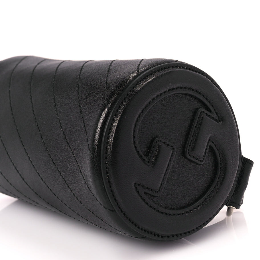 Gucci Sakai Be Green Calfskin Diagonal Stitched Mini Blondie Barrel Shoulder Bag Black Image 8