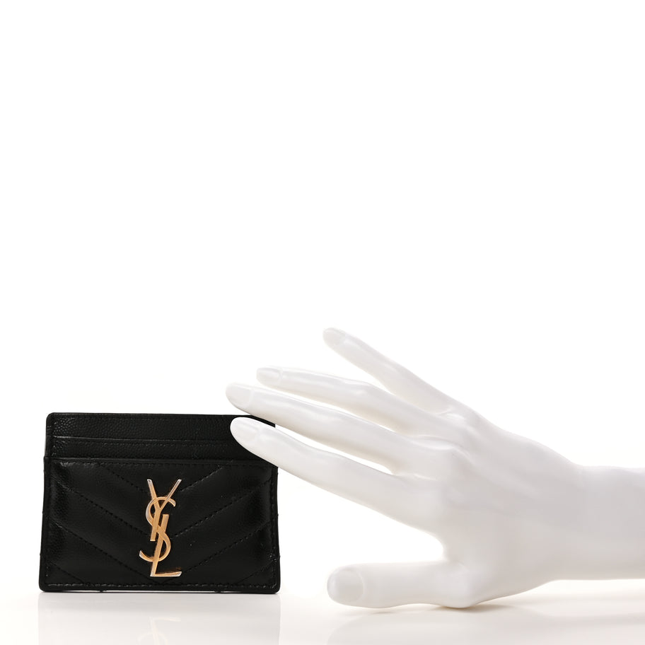 Saint Laurent Grain De Poudre Matelasse Chevron Monogram Credit Card Case  Black Image 2