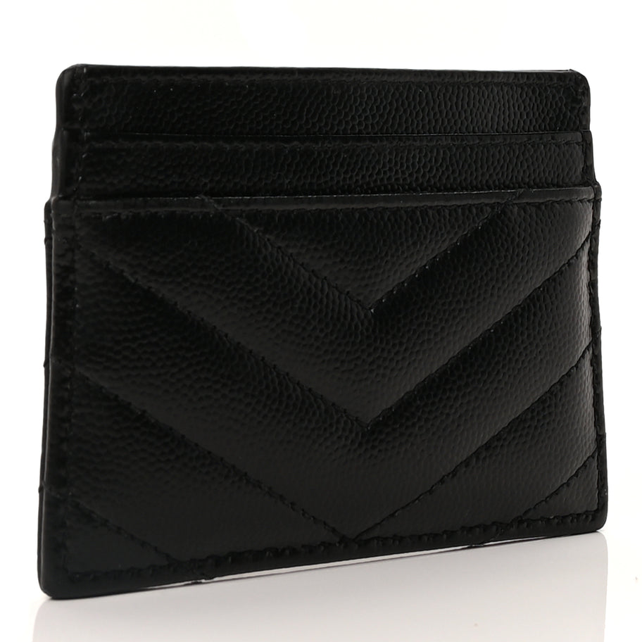 Saint Laurent Grain De Poudre Matelasse Chevron Monogram Credit Card Case  Black Image 3