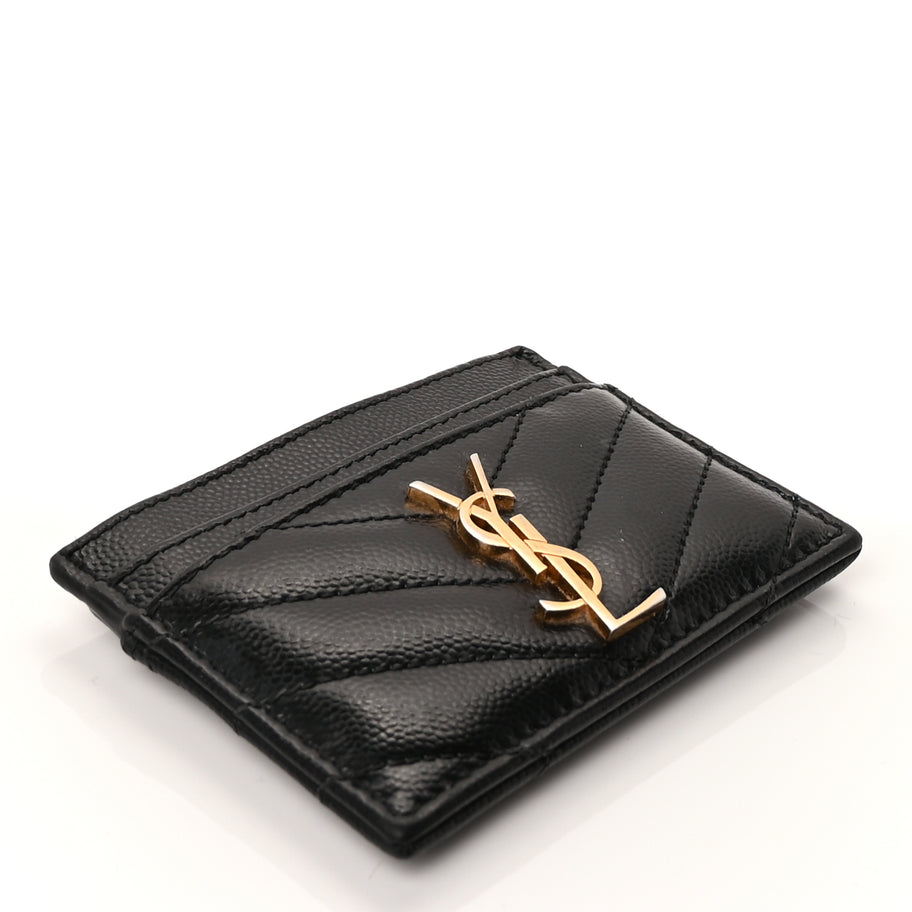 Saint Laurent Grain De Poudre Matelasse Chevron Monogram Credit Card Case  Black Image 4