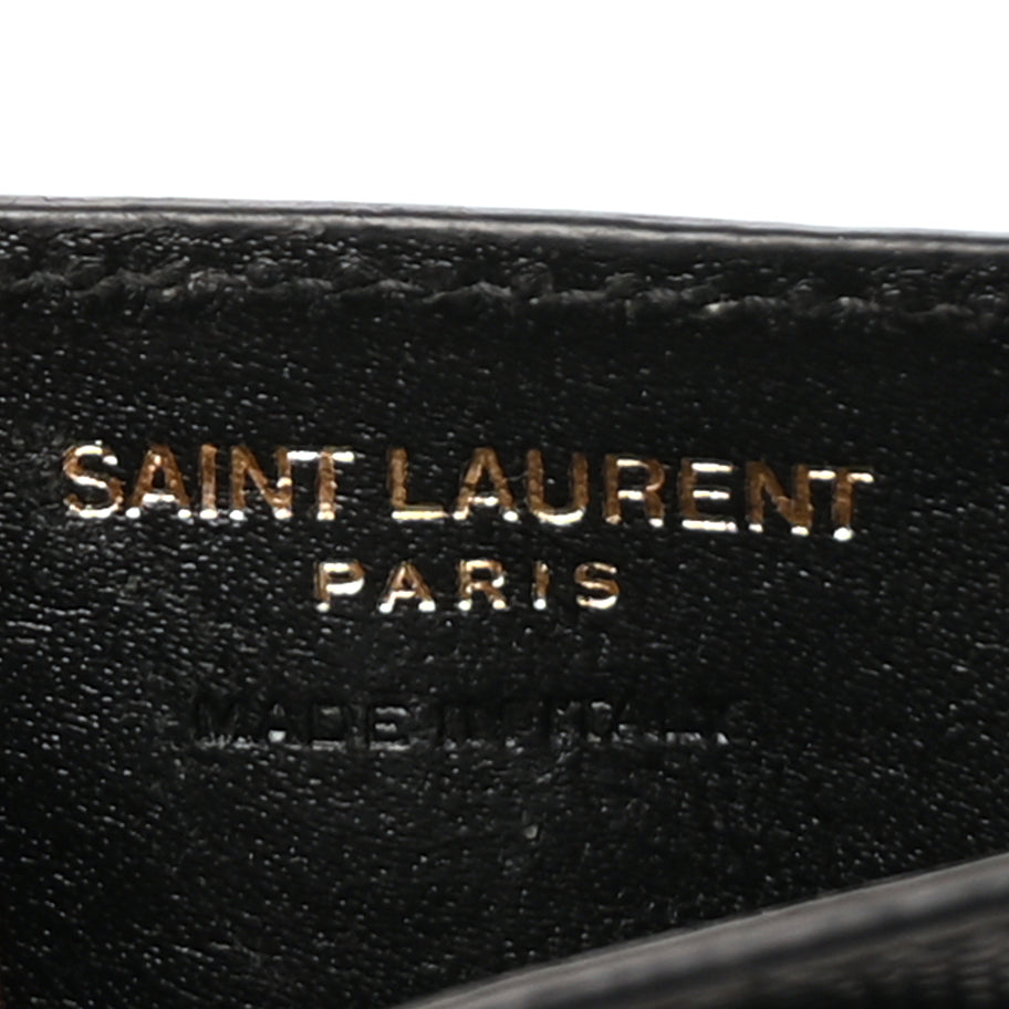 Saint Laurent Grain De Poudre Matelasse Chevron Monogram Credit Card Case  Black Image 6