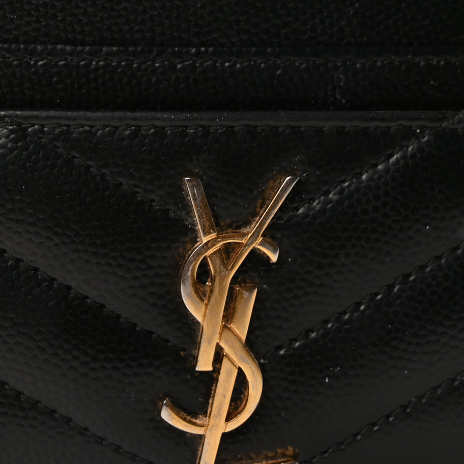 Saint Laurent Grain De Poudre Matelasse Chevron Monogram Credit Card Case  Black Image 7