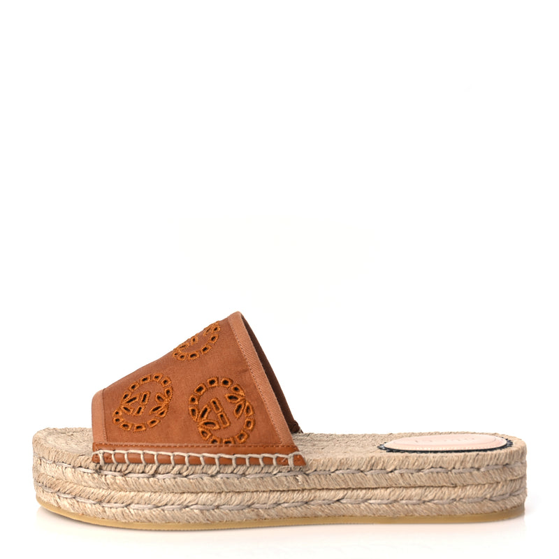  Gucci Canvas Interlocking G Damita Espadrille Sandals 38 Blondie Cognac