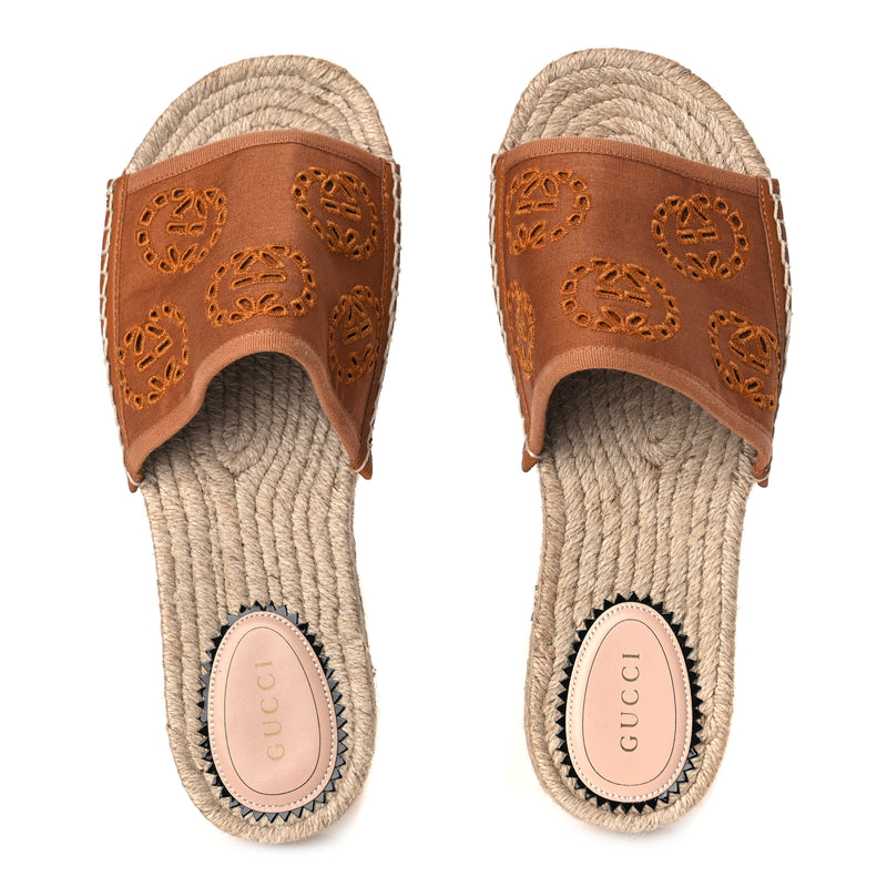  Gucci Canvas Interlocking G Damita Espadrille Sandals 38 Blondie Cognac