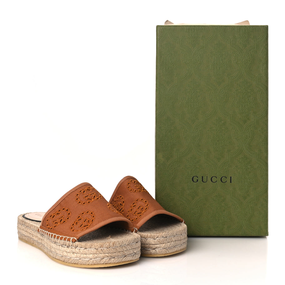 Gucci Canvas Interlocking G Damita Espadrille Sandals 38 Blondie Cognac Image 9